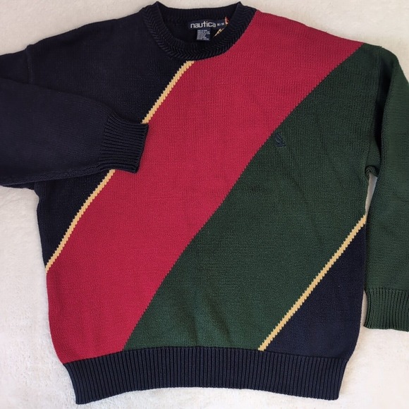 【希少】90s ［hand knit］ nautica cotton knit Vintage 90s Nautica Hand Knit Cotton Sweater Pullover Size XL